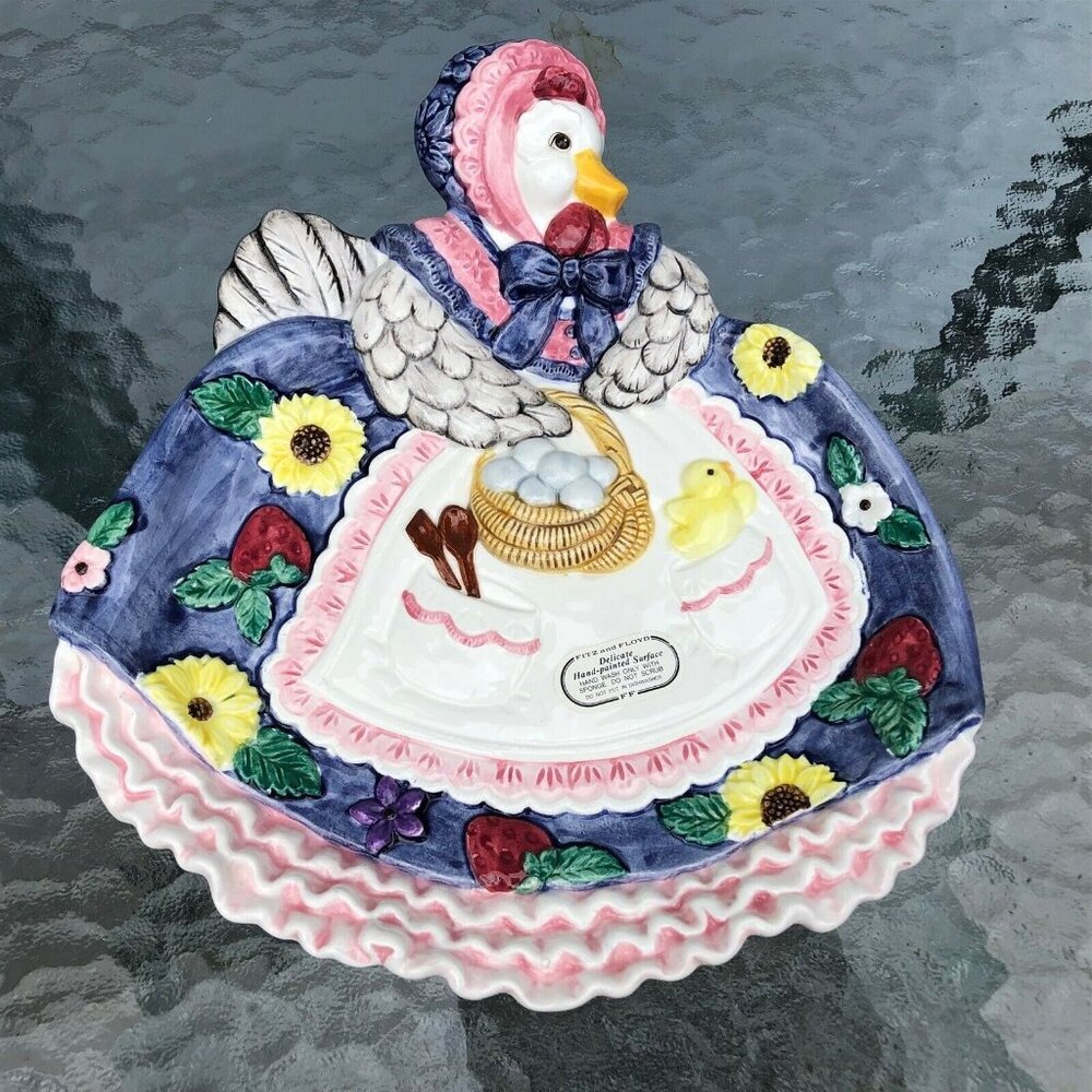 Fitz and Floyd Mother Goose Duck Goose Apron Plate Canape plate 1995